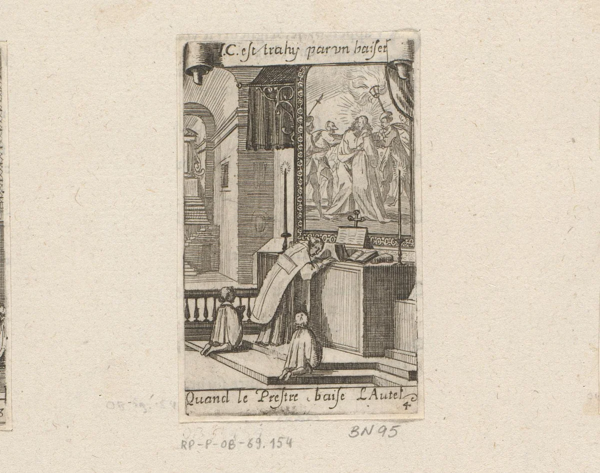 Priester die het altaar kust by Sébastien Leclerc, print, 1661