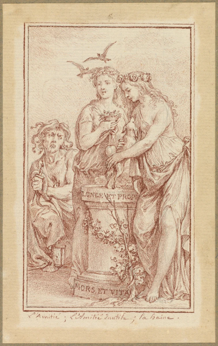 Friendship, Useless Friendship, and Hate by Charles Nicolas Cochin II, drawing, 1774-1775
