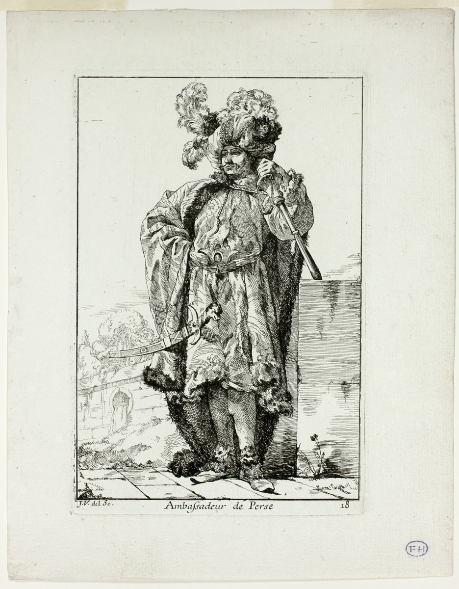 Ambassadeur de la Perse, plate eighteen from Caravanne du Sultan à la Mecque by Joseph-Marie Vien, print, 1748