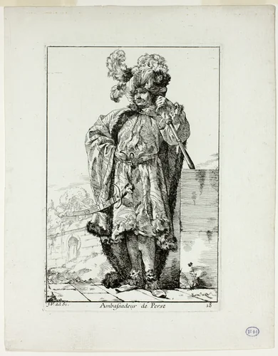Ambassadeur de la Perse, plate eighteen from Caravanne du Sultan à la Mecque by Joseph-Marie Vien, print, 1748