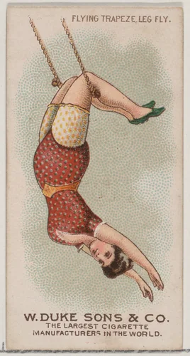 Flying Trapeze Leg Fly, from the Gymnastic Exercises series (N77) for Duke brand cigarettes by W. Duke, Sons & Co., print, 1887