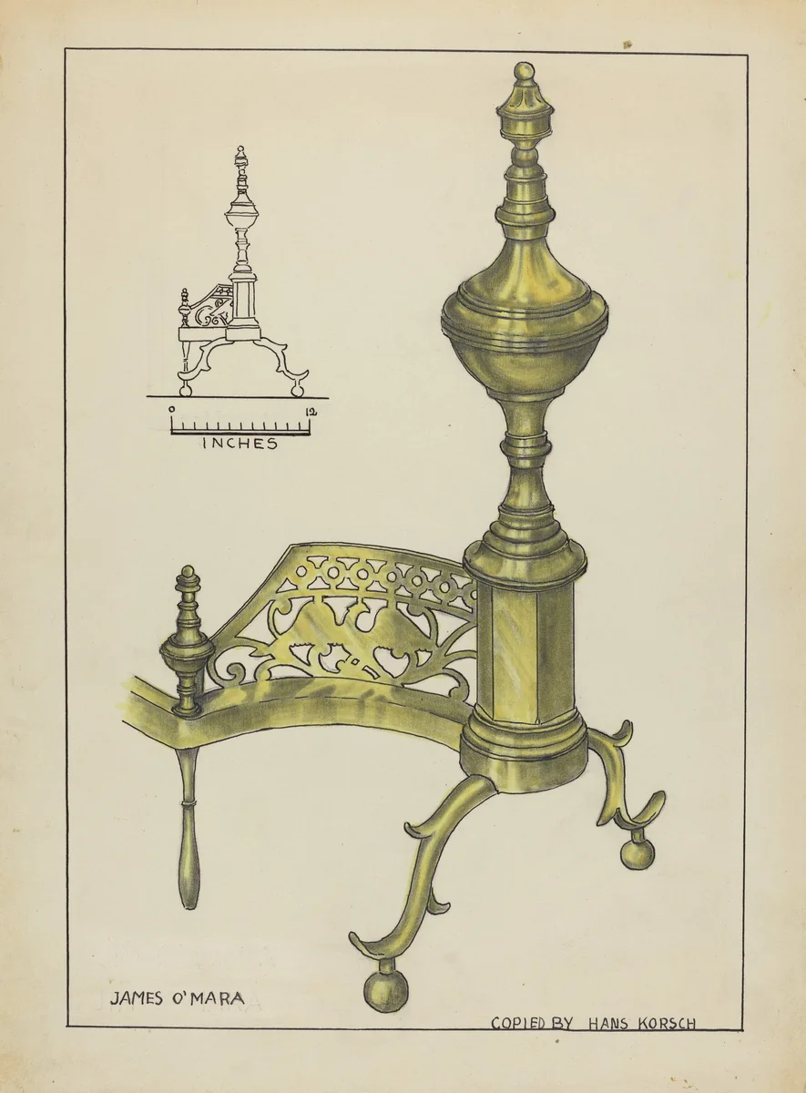 Andirons by Hans Korsch, index of american design, 1953