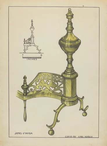 Andirons by Hans Korsch, index of american design, 1953