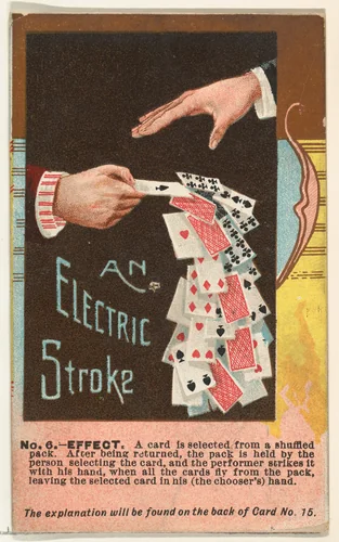 Number 6, An Electric Stroke, from the Tricks with Cards series (N138) issued by W. Duke, Sons & Co. to promote Honest Long Cut Tobacco by W. Duke, Sons & Co., print, 1887