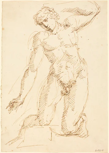 A Male Nude Kneeling by Pelagio Palagi, drawing, 1775-1860