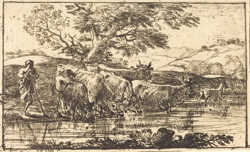 The Herd at the Watering Place (Le troupeau à l'abreuvoir) by Claude Lorrain, print, 1635