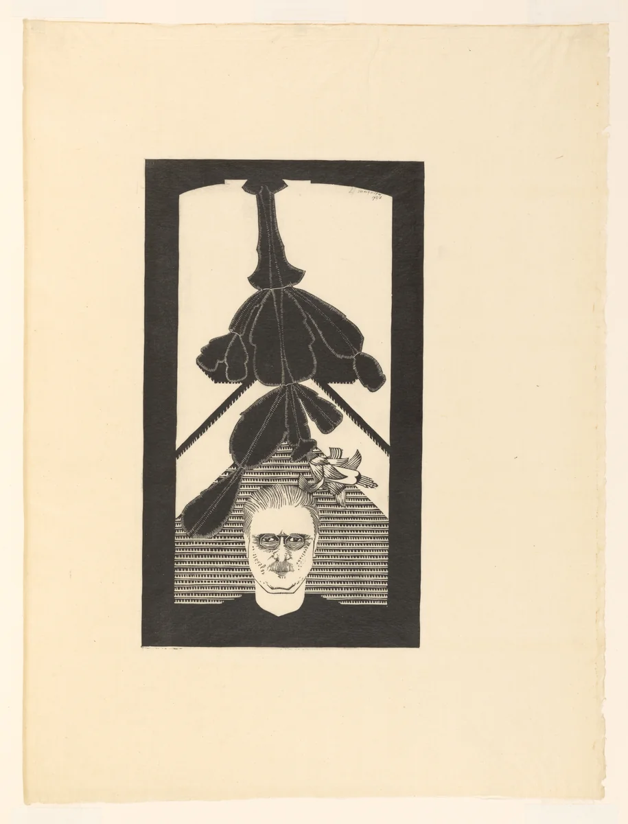 Cactus with Self-Portrait by Samuel Jessurun de Mesquita, print, 1926-1929