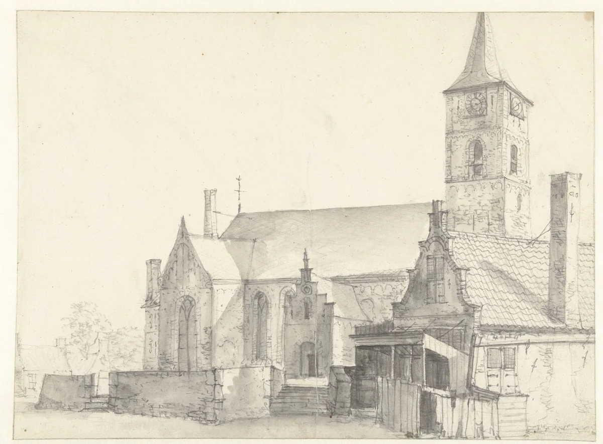 Romaanse kerk, gezien vanuit het noordwesten by Jan Abrahamsz. Beerstraten, drawing, 1600-1699