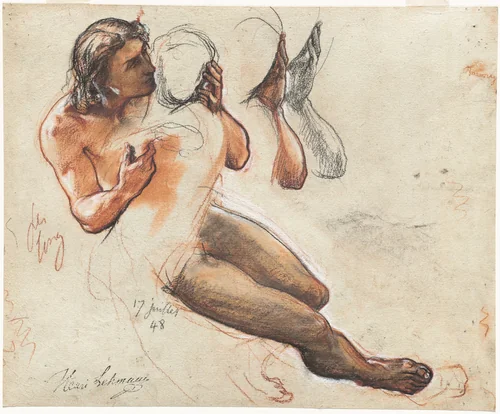 Study for "Rêve d'amour" by Henri Lehmann, drawing, 1848