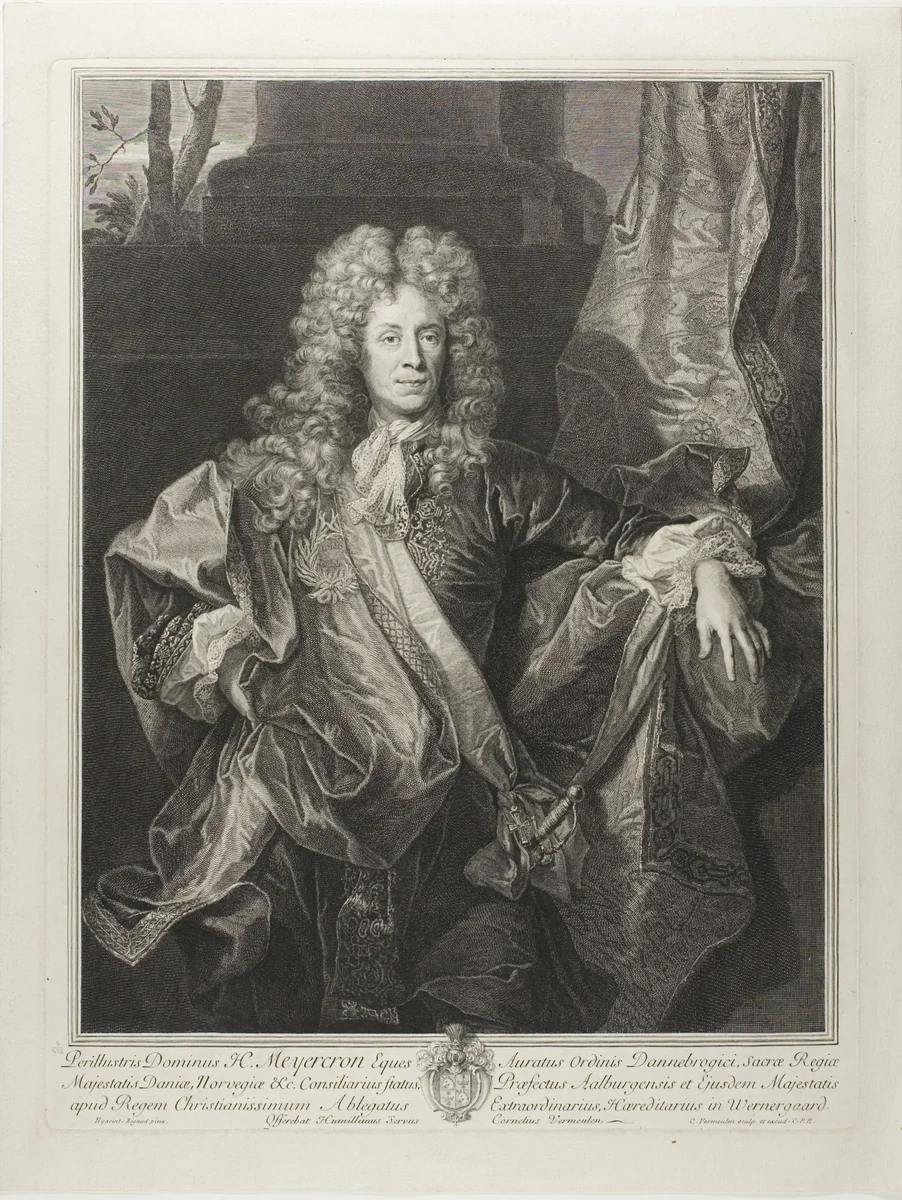 Portrait of Henning Meyercron by Cornelis Martinus Vermeulen, print, 1693