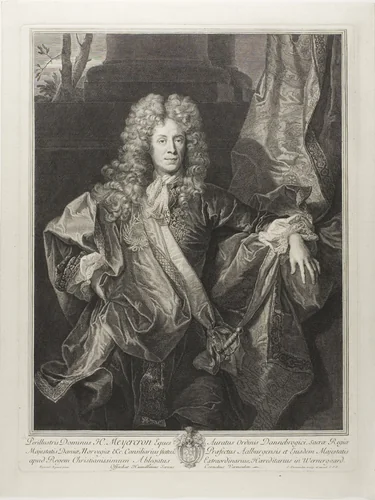 Portrait of Henning Meyercron by Cornelis Martinus Vermeulen, print, 1693