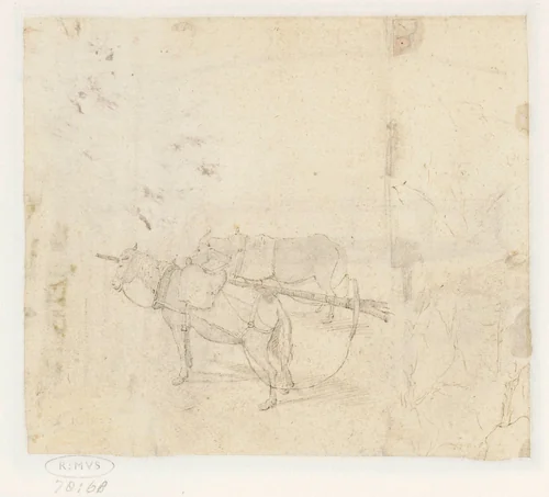 Wagen met twee kleine trekpaarden by Paulus Willemsz. van Vianen, drawing, 1604-1609
