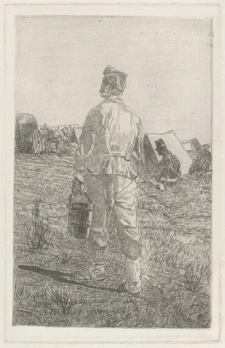 Soldier with a Pail, Seen from Behind (Soldato di spalle con secchio) by Giovanni Fattori, print, 1850-1900