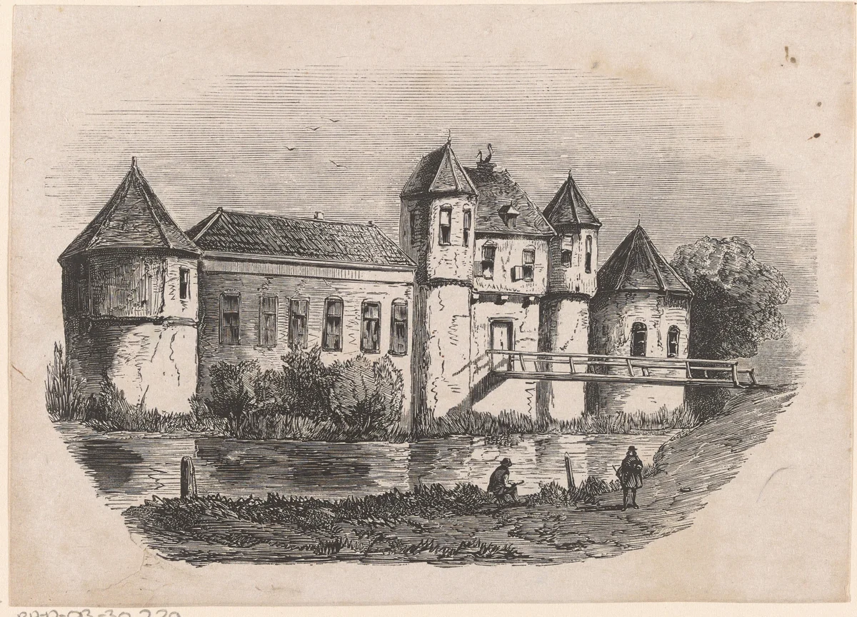 Gezicht op een kasteel aan het water by Isaac Weissenbruch, print, 1836-1912