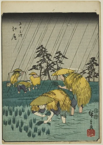 Ejiri, from the series "Fifty-three Stations [of the Tokaido] (Gojusan tsugi)," also known as the Figure Tokaido (Jinbutsu Tokaido) by Utagawa Hiroshige (歌川広重), print, 1852