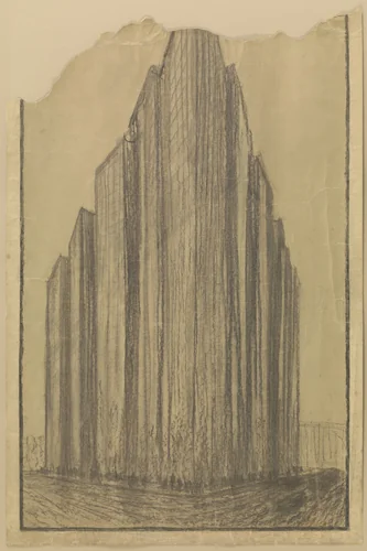 Friedrichstrasse Skyscraper Project, Berlin-Mitte, Germany (Perspective) by Ludwig Mies van der Rohe, mies van der rohe archive, 1921