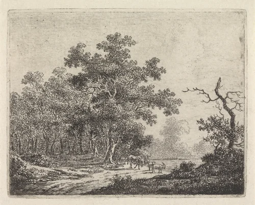 Landschap met eik en vee by Johannes Christiaan Janson, print, 1778-1823