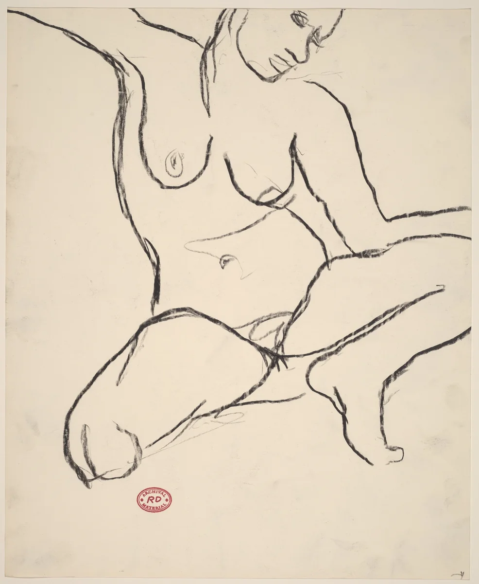 Untitled [crouching female nude] by Richard Diebenkorn, drawing, 1955-1967