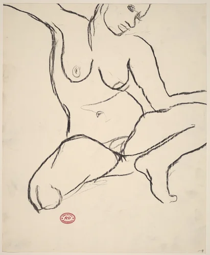 Untitled [crouching female nude] by Richard Diebenkorn, drawing, 1955-1967