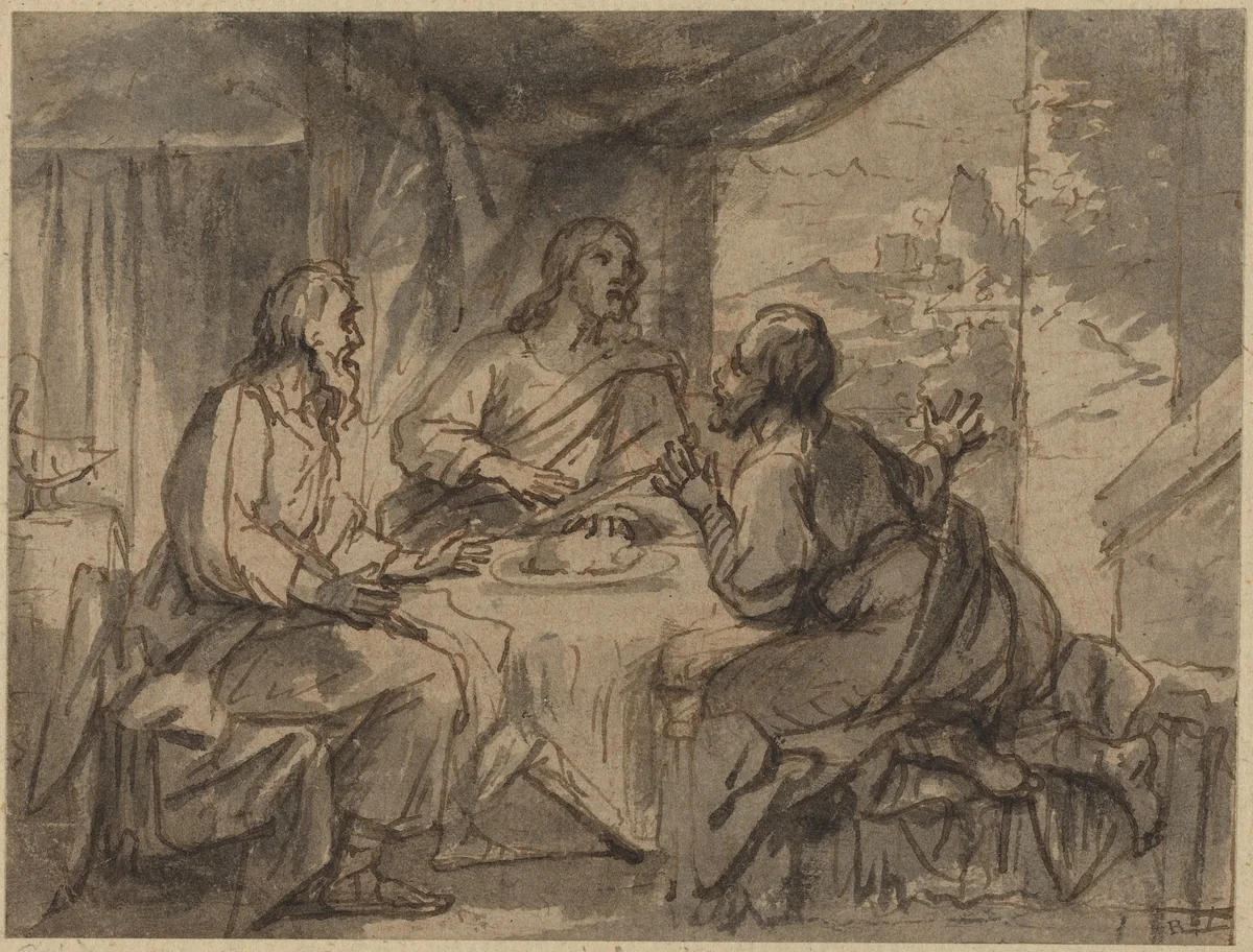 Supper at Emmaus by Abraham van Diepenbeeck, drawing, 1596-1675