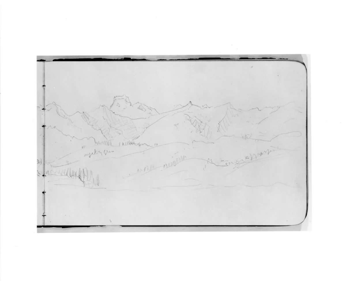 Landscape with Mountains and Hills (from Sketchbook) by Albert Bierstadt, artwork, 1890