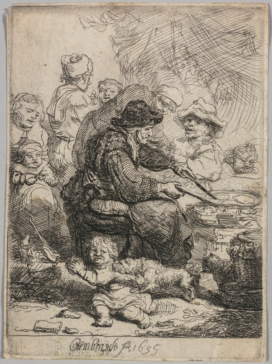 The Pancake Woman by Rembrandt van Rijn, print, 1635