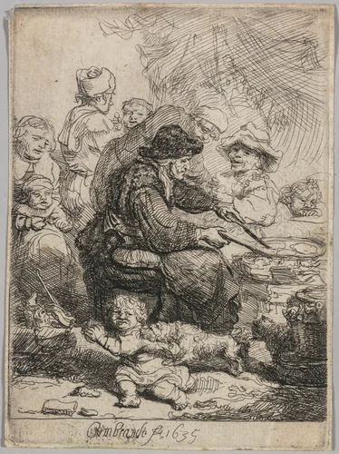 The Pancake Woman by Rembrandt van Rijn, print, 1635