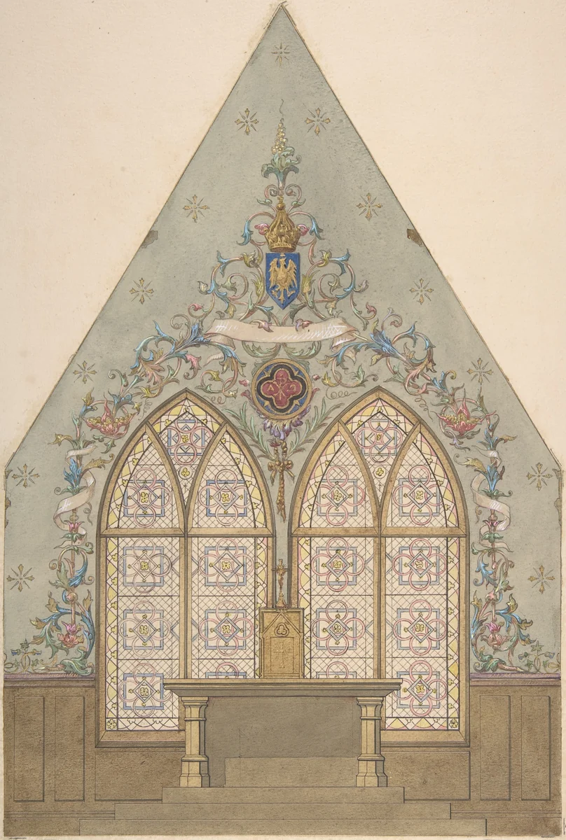 Design for Altar and Chapel, Farnborough by Jules-Edmond-Charles Lachaise, drawing, 1880-1886