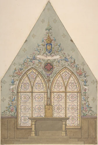 Design for Altar and Chapel, Farnborough by Jules-Edmond-Charles Lachaise, drawing, 1880-1886