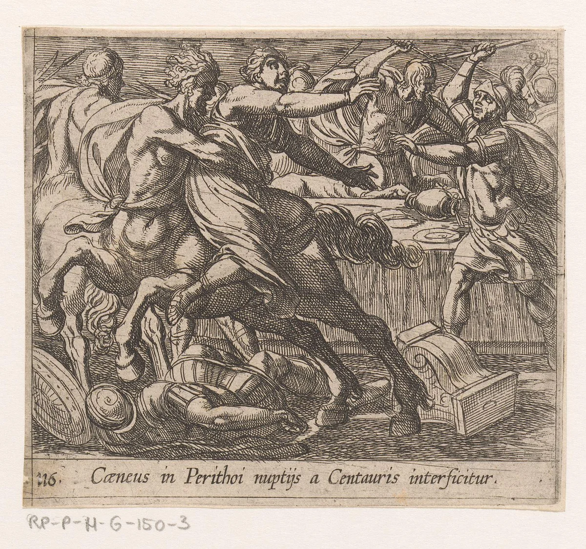 Gevecht tussen de Lapithen en de Centauren by Antonio Tempesta, print, 1606-1638