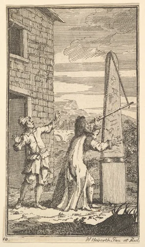 Sidrophel Examining the Kite Through His Telescope (Seventeen Small Illustrations for Samuel Butler's Hudibras, no. 10) by William Hogarth, print, 1721-1726