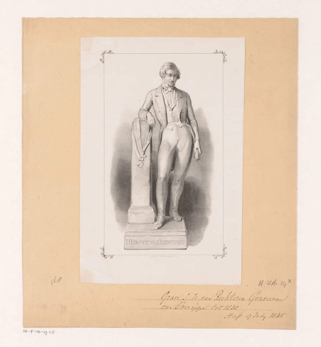 Standbeeld van Jacob Hendrik van Rechteren van Appeltern by anonymous, print, 1841-1847