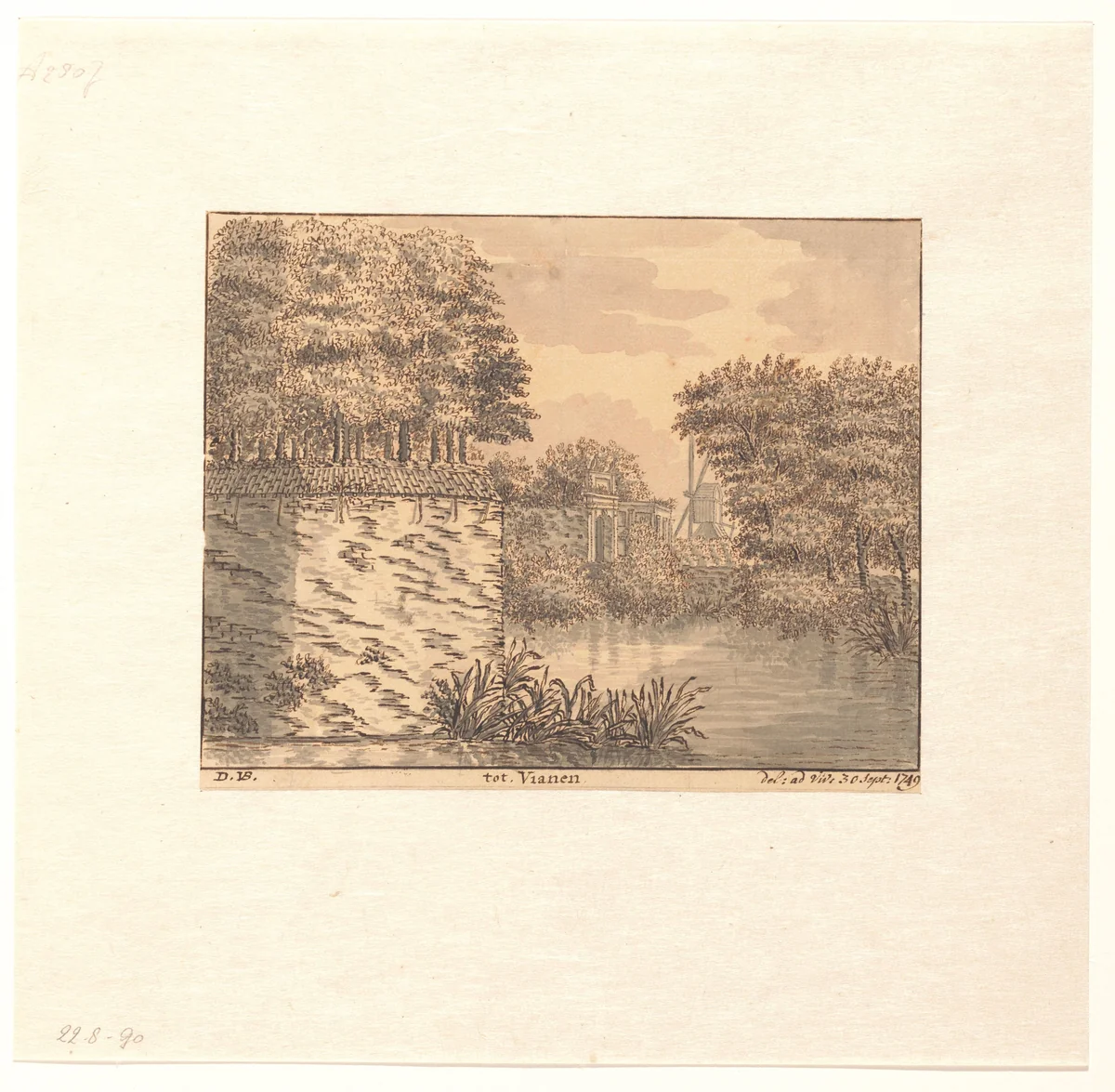Gezicht op stadswal en stadspoort van Vianen by Dirk van der Burg, drawing, 1749