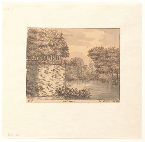 Gezicht op stadswal en stadspoort van Vianen by Dirk van der Burg, drawing, 1749