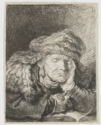 Old Woman Sleeping by Rembrandt van Rijn, print, 1636
