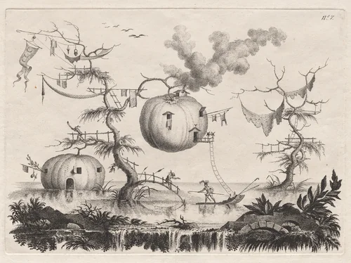 Pumpkins Used as Dwellings to Be Secure against Wild Beasts by Filippo Morghen, print, 1764-1774