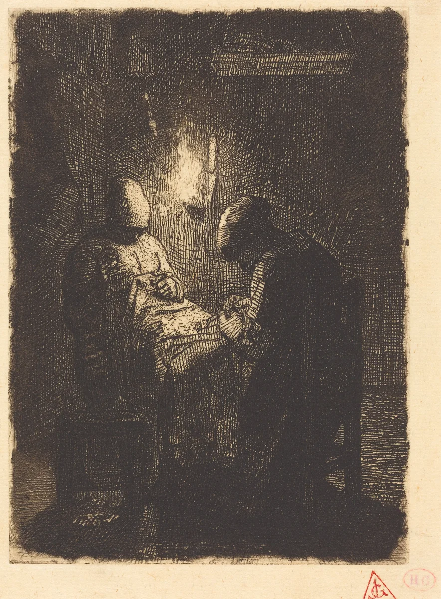 Evening (La viellee) by Jean-François Millet, print, 1856