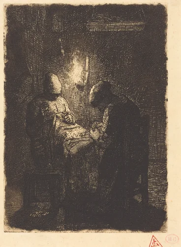 Evening (La viellee) by Jean-François Millet, print, 1856