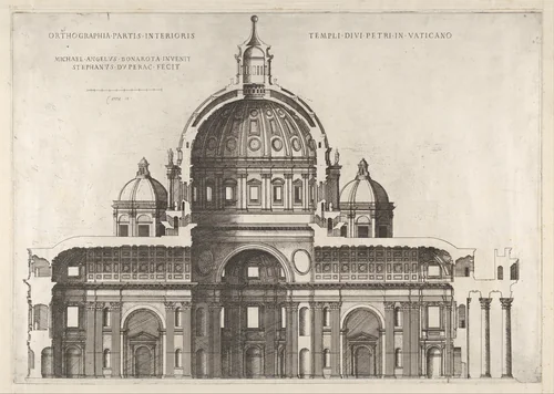 Longitudinal Section Showing the Interior of Saint Peter's Basilica as Conceived by Michelangelo (published in 1569), from "Speculum Romanae Magnificentiae" by Etienne DuPérac, print, 1551-1561