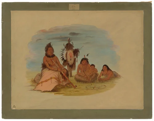 An Aged Minatarree Chief and His Family by George Catlin, painting, 1861-1869