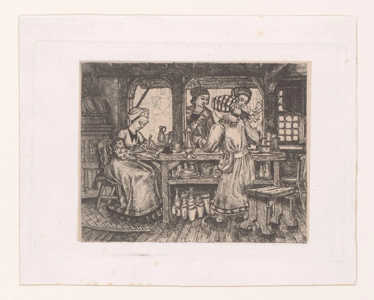 Winkel van een middeleeuwse zilversmid by Jean-Baptiste Anthony, print, 1864-1909