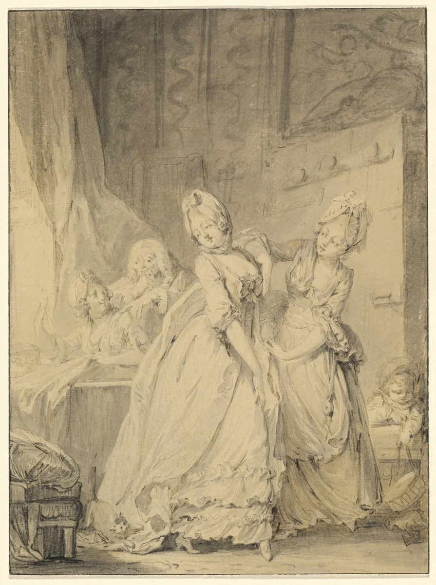 The Coquette by Pierre-Antoine Baudouin, drawing, 1760-1770