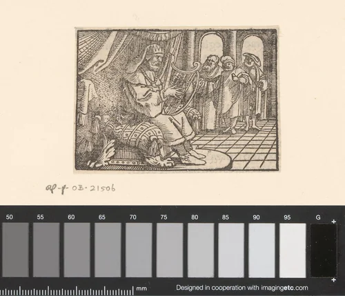 Koning David speelt de harp by anonymous, print, 1530-1533