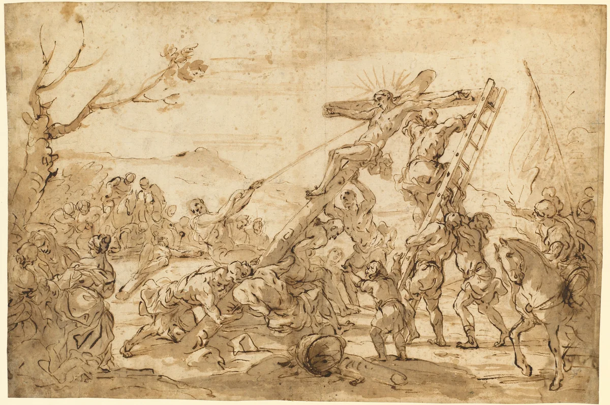 The Raising of the Cross by Luca Giordano, drawing, 1634-1705