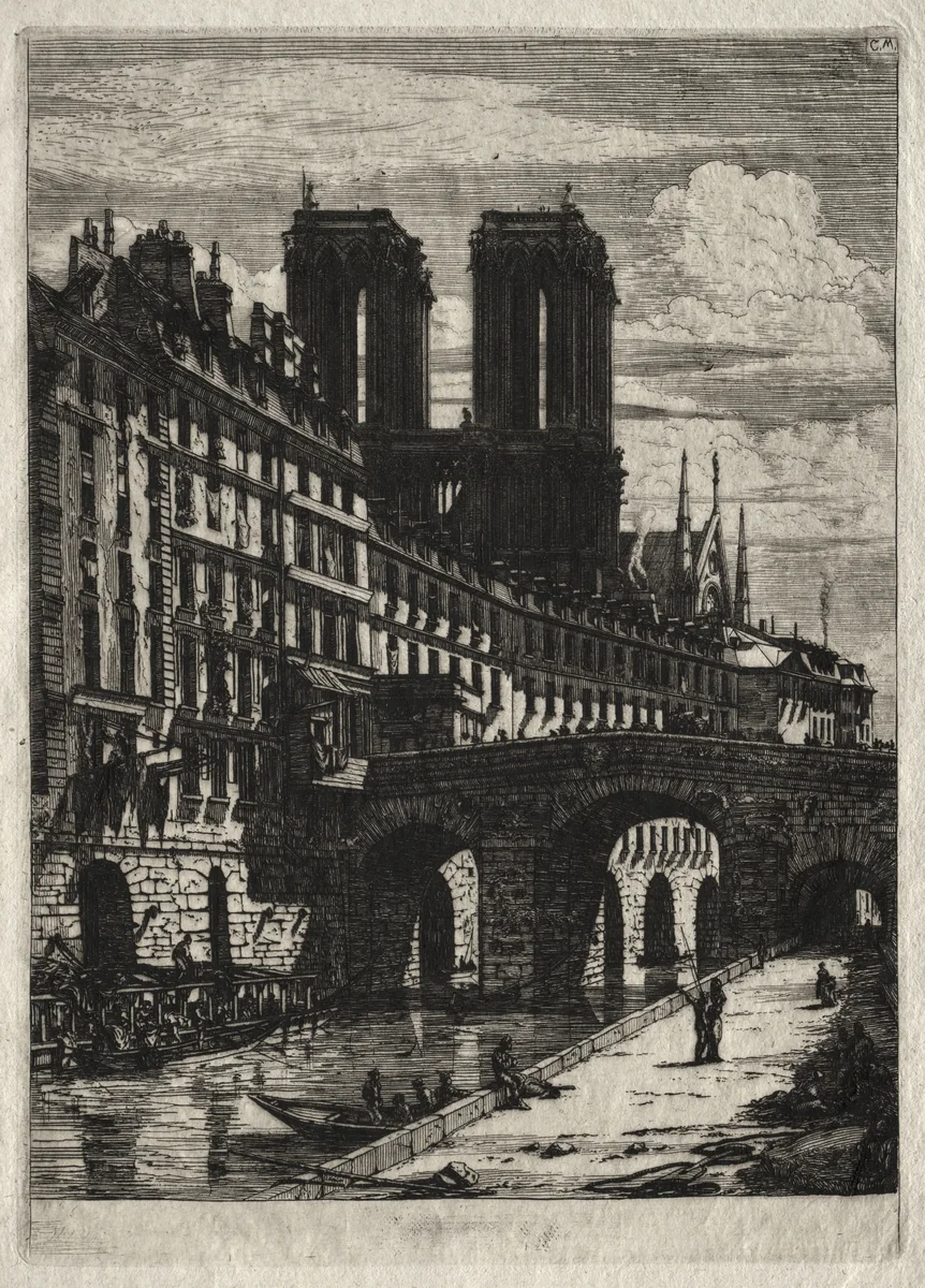 Etchings of Paris: The Little Bridge by Charles Meryon, print, 1850