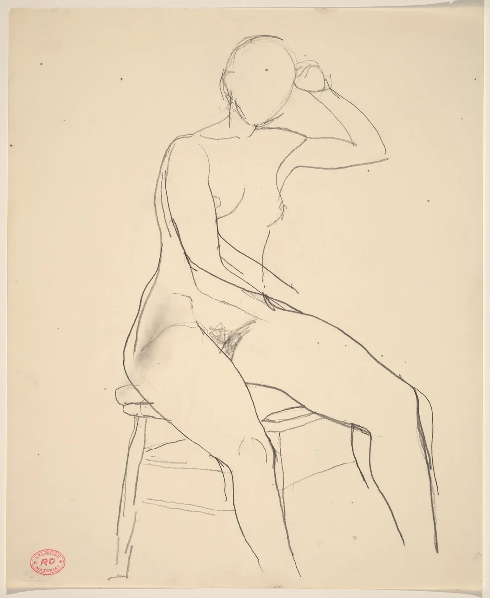 Untitled [seated female nude with left arm raised] by Richard Diebenkorn, drawing, 1955-1967