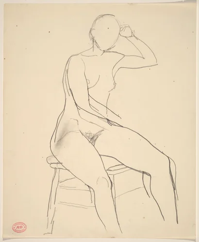 Untitled [seated female nude with left arm raised] by Richard Diebenkorn, drawing, 1955-1967