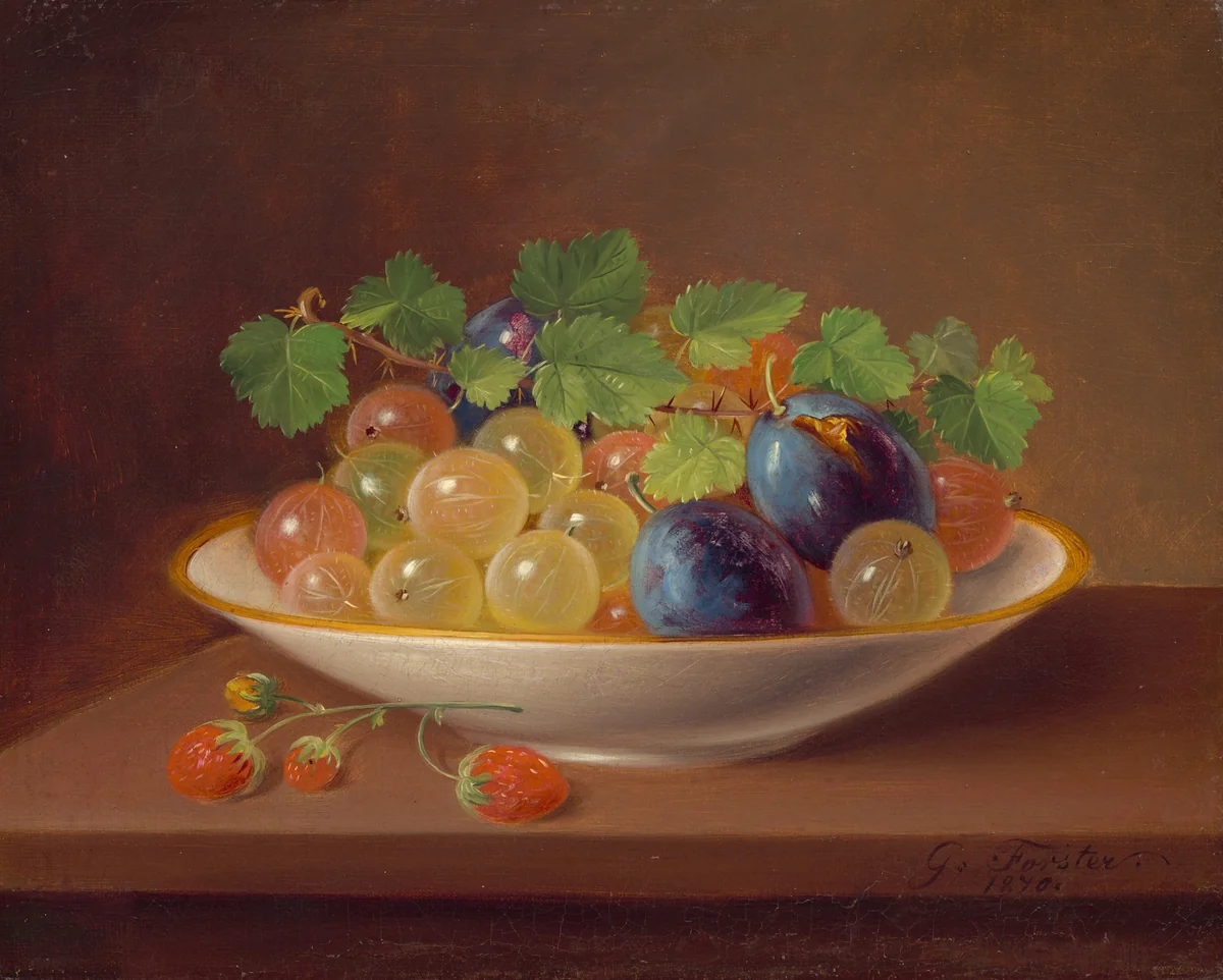 Still Life with Fruit / Gooseberries in a Bowl by George Forster, painting, 1870