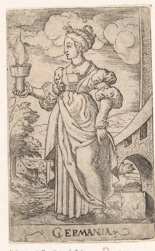 Personificatie van Duitsland als wijze maagd by Unknown, print, 1524-1562