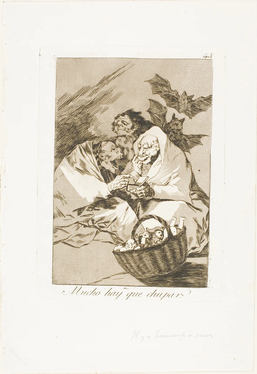 There is Plenty to Suck, plate 45 from Los Caprichos by Francisco José de Goya, print, 1797-1799